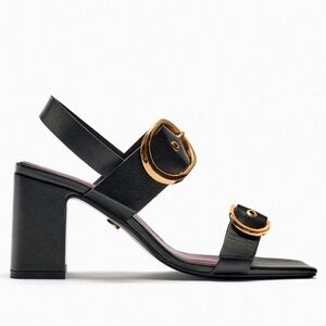 Zara Black and Gold Heeled Sandals
